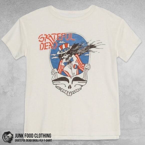 JUNK FOOD CLOTHING GRATEFUL DEAD SKULL FLY TEE IN WHITE UNISEX KIDS SIZE S, M, L - Picture 1 of 11